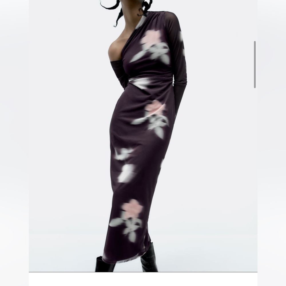 Zara XXL Midi Asymmetrical Dress Lilac Color - Picture 3 of 10